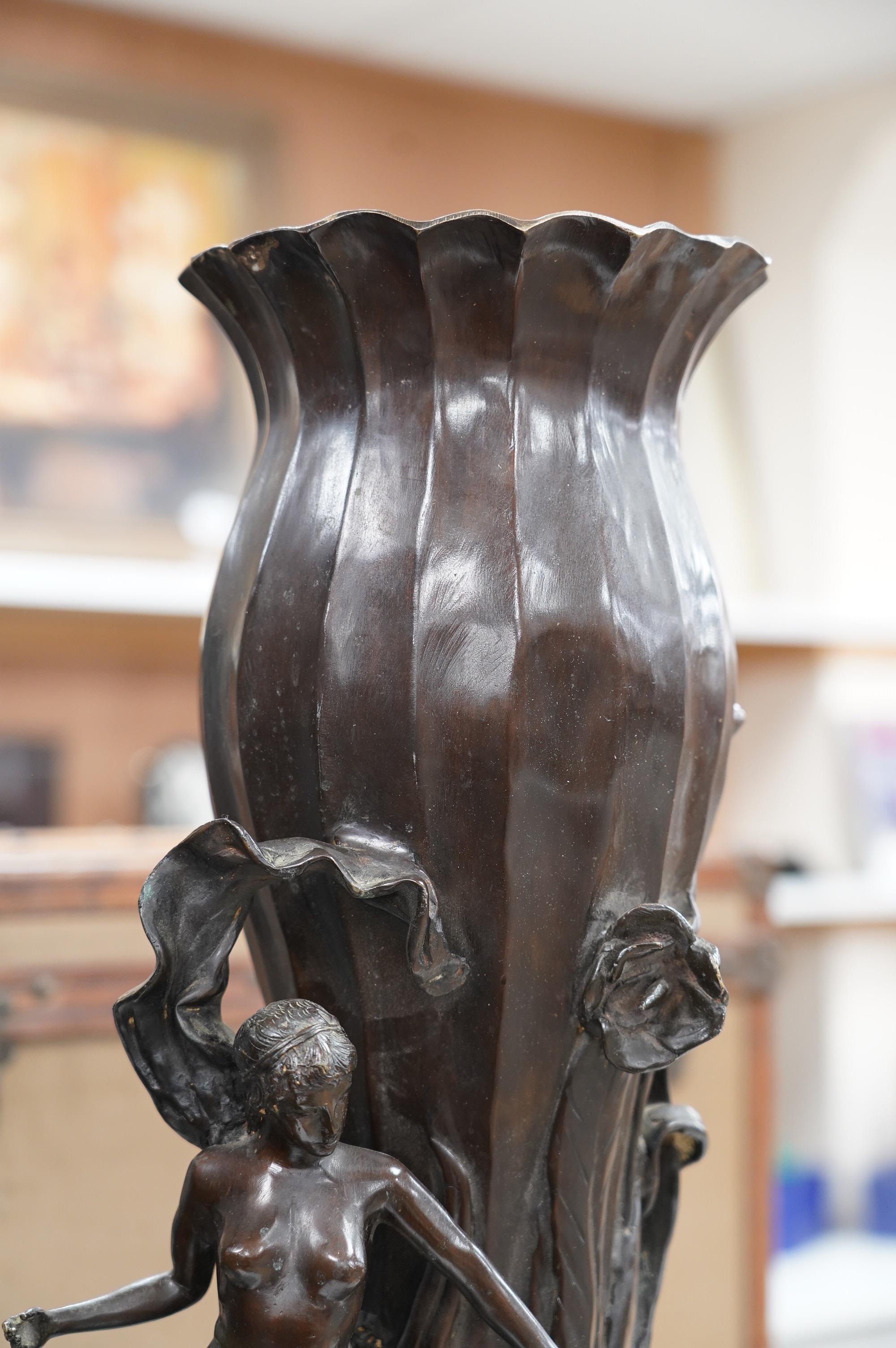 A pair of large French Art Nouveau figural bronze vases, 75cm high. Condition - good